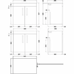 Nuie Athena Wall Hung 2-Door Vanity Unit And Worktop 600mm Wide - Gloss White