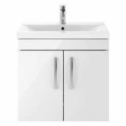 Nuie Athena Wall Hung 2-Door Vanity Unit With Basin-1 600mm Wide - Gloss White -HEATANDPLUMB Sales nuie athena vanity unit ath095a 2