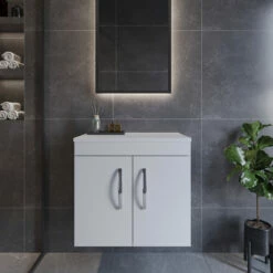 Nuie Athena Wall Hung 2-Door Vanity Unit And Worktop 600mm Wide - Gloss White -HEATANDPLUMB Sales nuie athena vanity unit ath095w 2