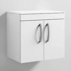 Nuie Athena Wall Hung 2-Door Vanity Unit And Worktop 600mm Wide - Gloss White -HEATANDPLUMB Sales nuie athena vanity unit ath095w