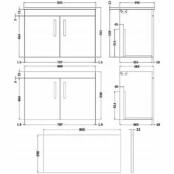 Nuie Athena Wall Hung 2-Door Vanity Unit With Sparkling White Worktop 800mm Wide - Gloss White -HEATANDPLUMB Sales nuie athena vanity unit ath097lsw