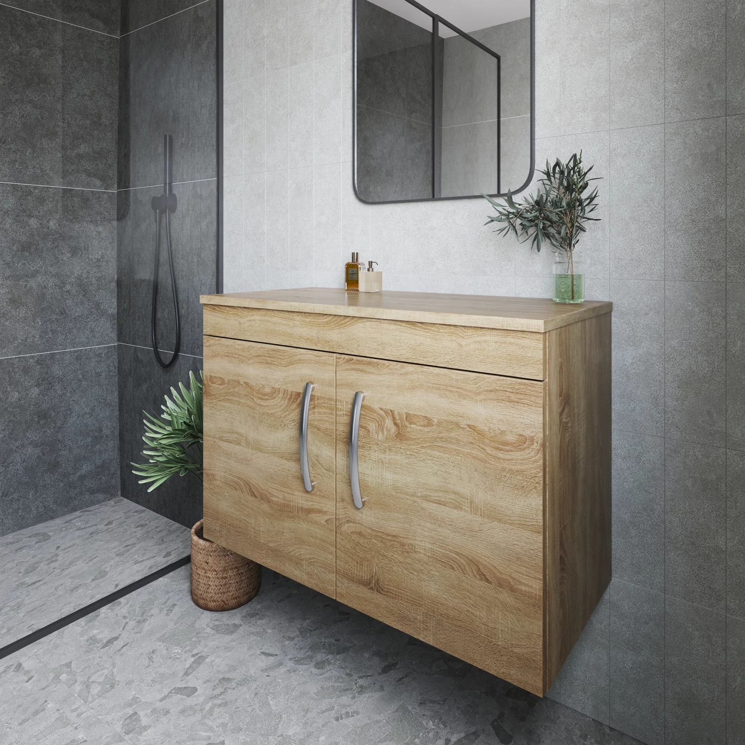 Nuie Athena Wall Hung 2-Door Vanity Unit And Worktop 800mm Wide - Natural Oak 8 Nuie Athena Wall Hung 2-Door Vanity Unit And Worktop 800mm Wide - Natural Oak - Image 6