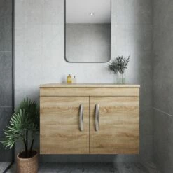 Nuie Athena Wall Hung 2-Door Vanity Unit And Worktop 800mm Wide - Natural Oak 13 Nuie Athena Wall Hung 2-Door Vanity Unit And Worktop 800mm Wide - Natural Oak -HEATANDPLUMB Sales nuie athena vanity unit ath098w 2