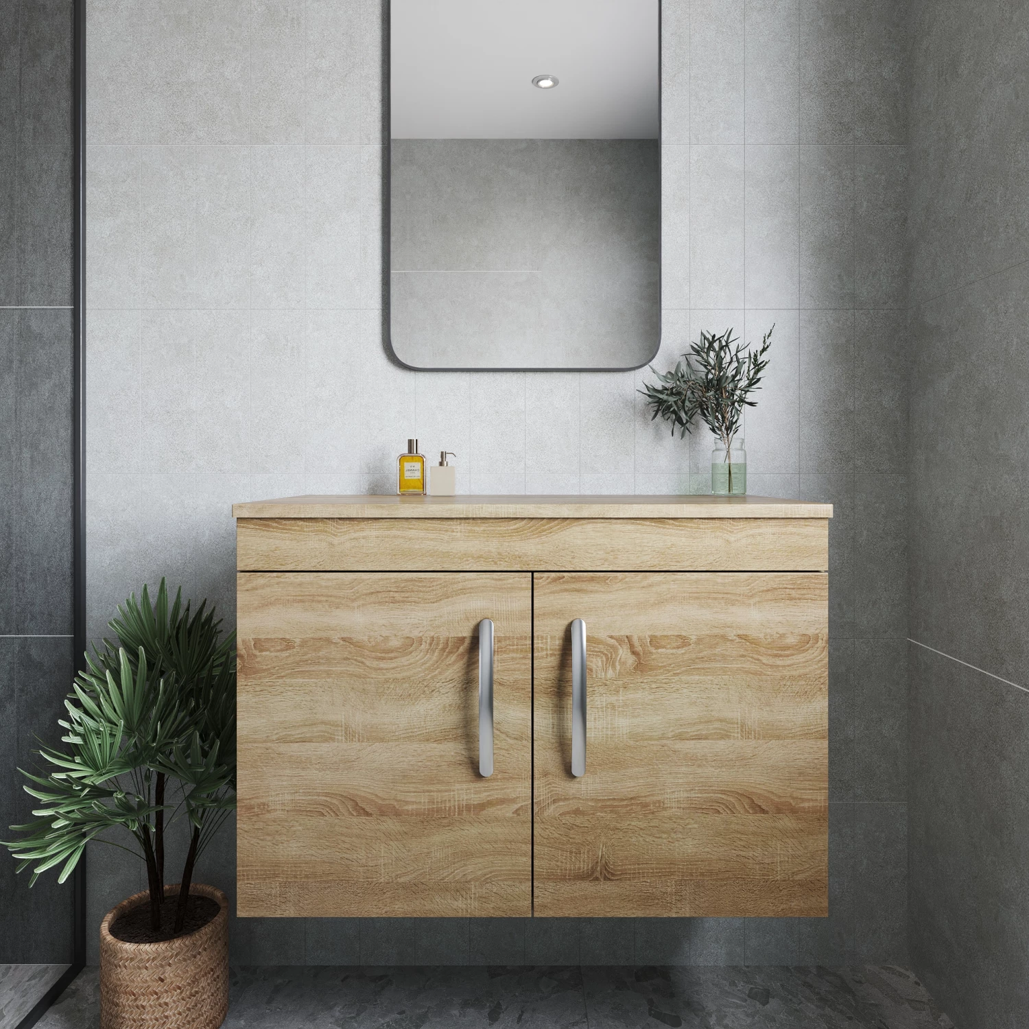 Nuie Athena Wall Hung 2-Door Vanity Unit And Worktop 800mm Wide - Natural Oak 6 Nuie Athena Wall Hung 2-Door Vanity Unit And Worktop 800mm Wide - Natural Oak - Image 4