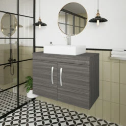 Nuie Athena Wall Hung 2-Door Vanity Unit And Worktop 800mm Wide - Anthracite Woodgrain -HEATANDPLUMB Sales nuie athena vanity unit ath100w 10
