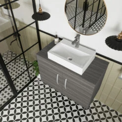 Nuie Athena Wall Hung 2-Door Vanity Unit And Worktop 800mm Wide - Anthracite Woodgrain -HEATANDPLUMB Sales nuie athena vanity unit ath100w 11