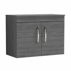 Nuie Athena Wall Hung 2-Door Vanity Unit And Worktop 800mm Wide - Anthracite Woodgrain -HEATANDPLUMB Sales nuie athena vanity unit ath100w 5
