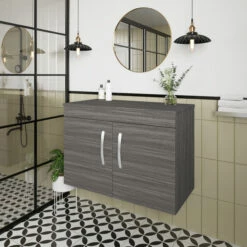Nuie Athena Wall Hung 2-Door Vanity Unit And Worktop 800mm Wide - Anthracite Woodgrain -HEATANDPLUMB Sales nuie athena vanity unit ath100w 8