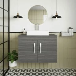 Nuie Athena Wall Hung 2-Door Vanity Unit And Worktop 800mm Wide - Gloss Grey -HEATANDPLUMB Sales nuie athena vanity unit ath100w 9 5