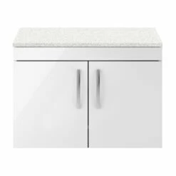 Nuie Athena Wall Hung 2-Door Vanity Unit With Sparkling White Worktop 800mm Wide - Gloss White -HEATANDPLUMB Sales nuie athena vanity unit ath102lsw 8