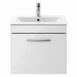 Nuie Athena Wall Hung 1-Drawer Vanity Unit With Basin-2 500mm Wide - Gloss Grey Mist -HEATANDPLUMB Sales nuie athena vanity unit ath104b 1