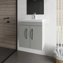 Nuie Athena Wall Hung 2-Door Vanity Unit With Basin-1 500mm Wide - Gloss Grey Mist -HEATANDPLUMB Sales nuie athena vanity unit ath106a 1