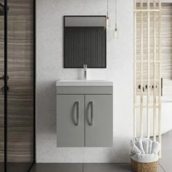 Nuie Athena Wall Hung 2-Door Vanity Unit With Basin-1 500mm Wide - Gloss Grey Mist -HEATANDPLUMB Sales nuie athena vanity unit ath106a 2