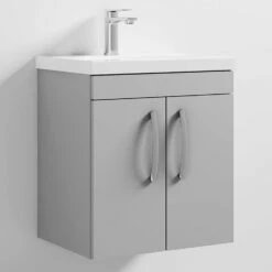 Nuie Athena Wall Hung 2-Door Vanity Unit With Basin-1 500mm Wide - Gloss Grey Mist -HEATANDPLUMB Sales nuie athena vanity unit ath106a
