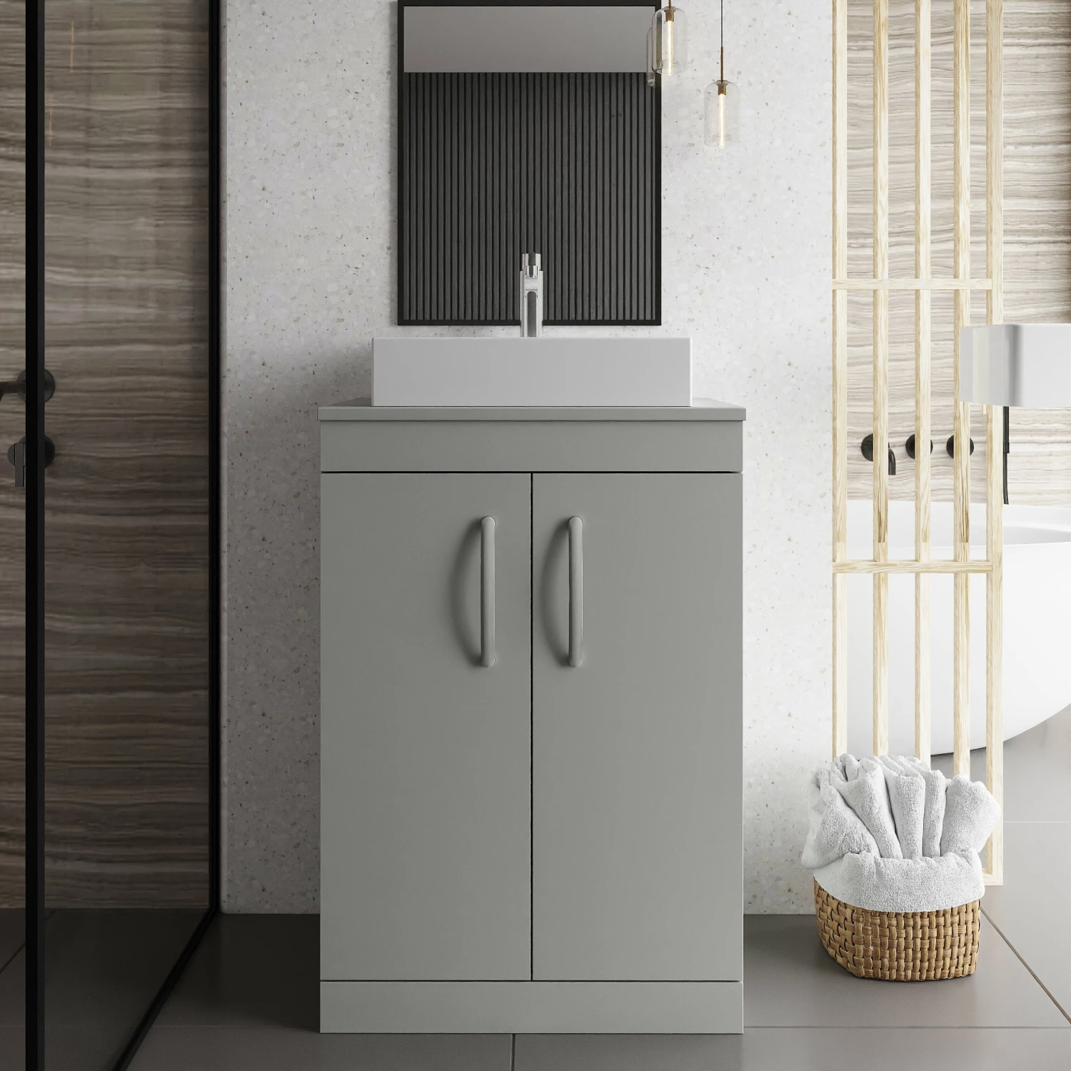 Nuie Athena Floor Standing 2-Door Vanity Unit And Worktop 600mm Wide - Charcoal Black 9 Nuie Athena Floor Standing 2-Door Vanity Unit And Worktop 600mm Wide - Charcoal Black - Image 7