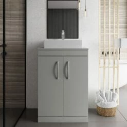 Nuie Athena Floor Standing 2-Door Vanity Unit And Worktop 600mm Wide - Gloss White -HEATANDPLUMB Sales nuie athena vanity unit ath107w 1