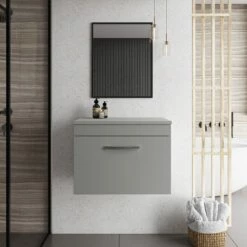Nuie Athena Wall Hung 1-Drawer Vanity Unit And Worktop 600mm Wide - Gloss Grey Mist 13 Nuie Athena Wall Hung 1-Drawer Vanity Unit And Worktop 600mm Wide - Gloss Grey Mist -HEATANDPLUMB Sales nuie athena vanity unit ath109w 3