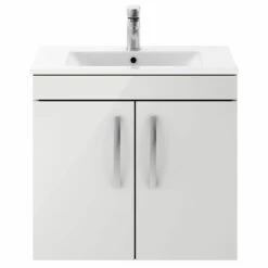 Nuie Athena Wall Hung 2-Door Vanity Unit With Basin-2 600mm Wide - Gloss Grey Mist -HEATANDPLUMB Sales nuie athena vanity unit ath111b 2