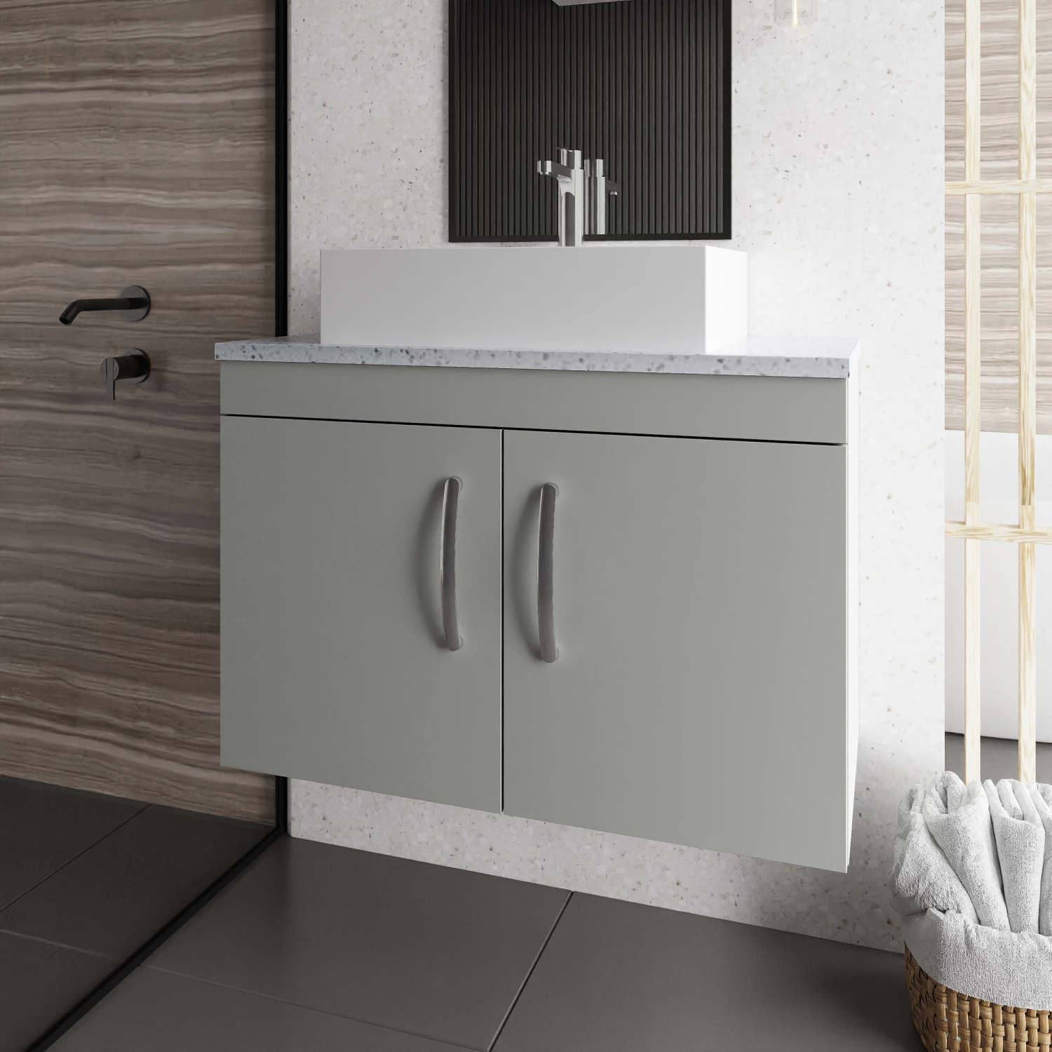 Nuie Athena Wall Hung 2-Door Vanity Unit And Worktop 800mm Wide - Gloss White 7 Nuie Athena Wall Hung 2-Door Vanity Unit And Worktop 800mm Wide - Gloss White - Image 5