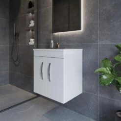 Nuie Athena Wall Hung 2-Door Vanity Unit And Worktop 500mm Wide - Gloss White -HEATANDPLUMB Sales nuie athena vanity unit pmathw2dovw50 5