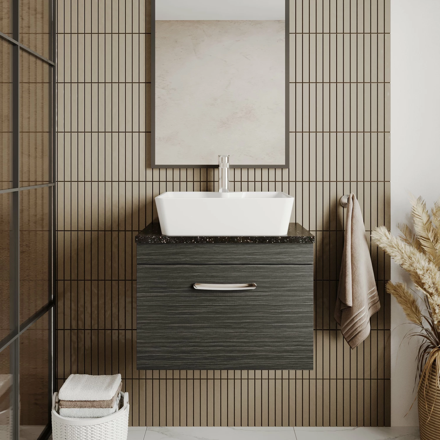 Nuie Athena Wall Hung 1-Drawer Vanity Unit And Worktop 600mm Wide - Gloss Grey Mist 3 Nuie Athena Wall Hung 1-Drawer Vanity Unit And Worktop 600mm Wide - Gloss Grey Mist