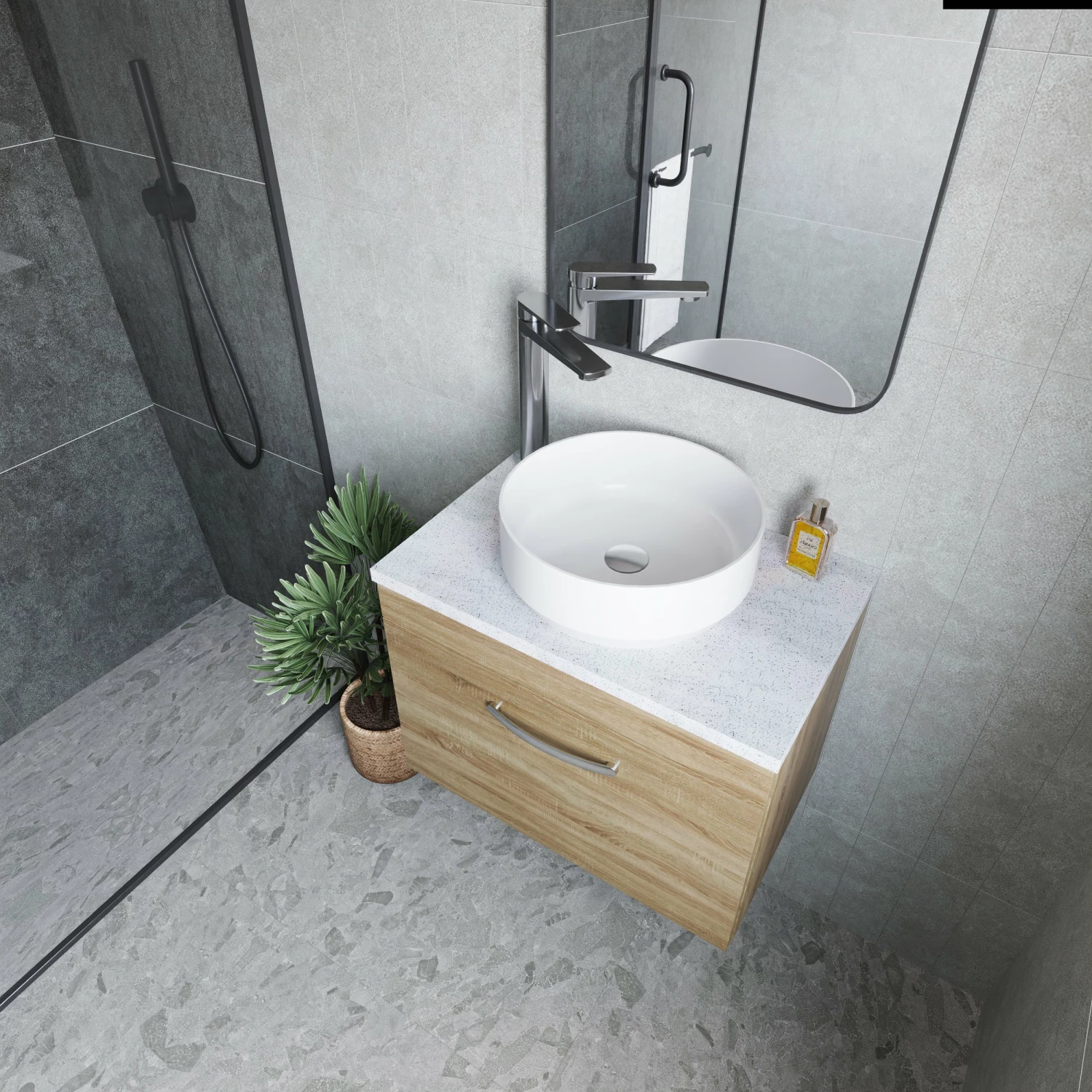 Nuie Athena Wall Hung 1-Drawer Vanity Unit And Worktop 600mm Wide - Gloss Grey Mist 10 Nuie Athena Wall Hung 1-Drawer Vanity Unit And Worktop 600mm Wide - Gloss Grey Mist - Image 8