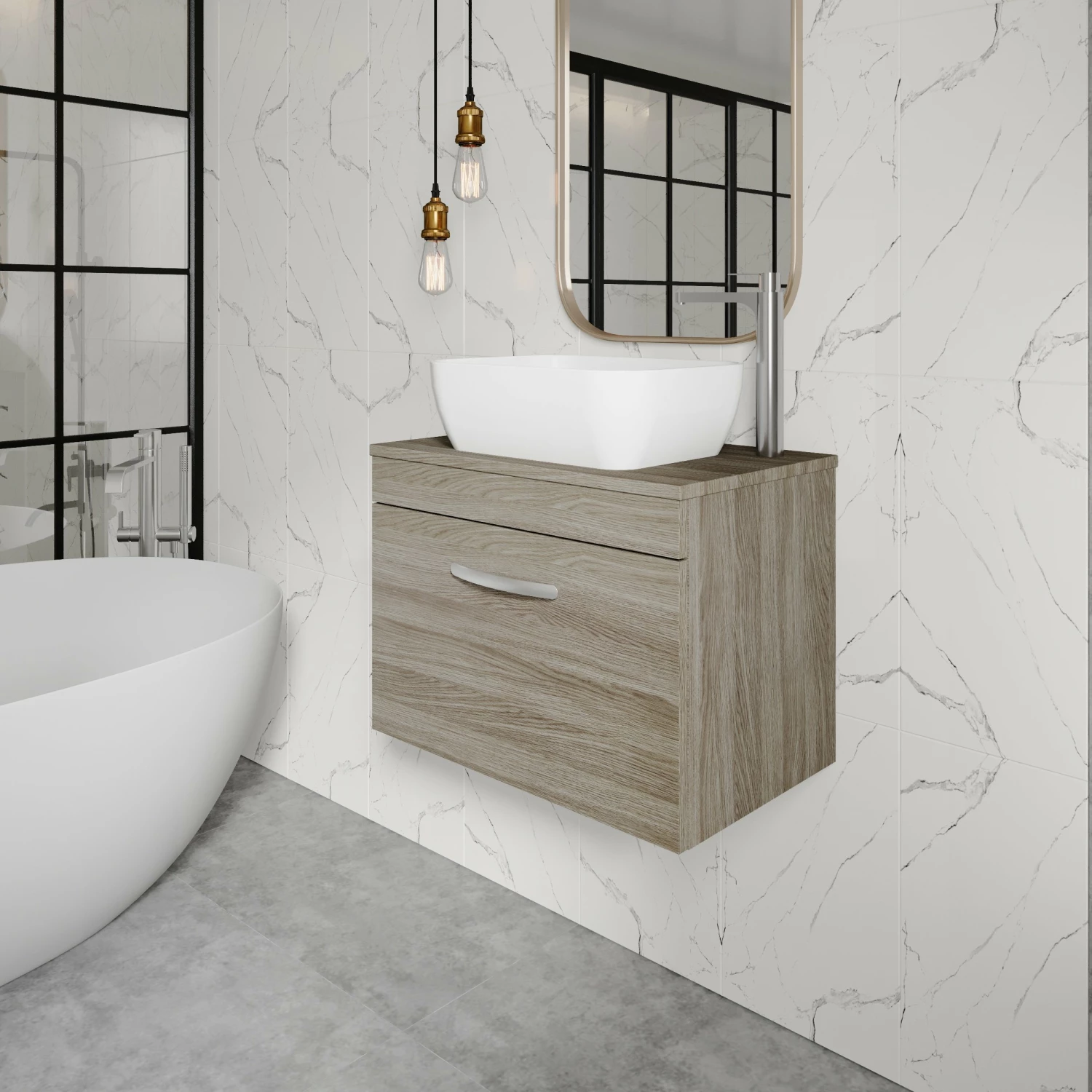 Nuie Athena Wall Hung 1-Drawer Vanity Unit And Worktop 600mm Wide - Gloss Grey Mist 4 Nuie Athena Wall Hung 1-Drawer Vanity Unit And Worktop 600mm Wide - Gloss Grey Mist - Image 2