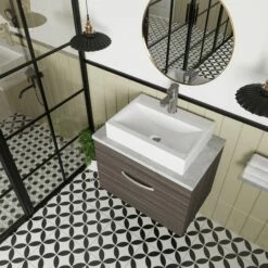 Nuie Athena Wall Hung 1-Drawer Vanity Unit And Worktop 600mm Wide - Charcoal Black