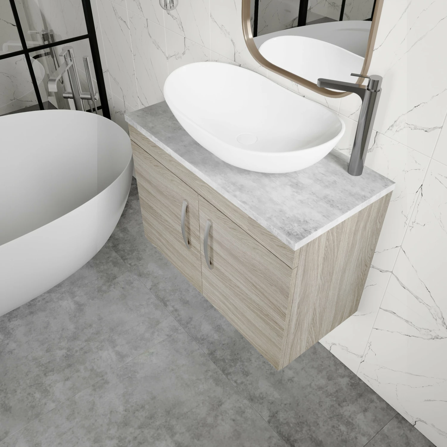 Nuie Athena Wall Hung 2-Door Vanity Unit With Grey Worktop 800mm Wide - Gloss White 3 Nuie Athena Wall Hung 2-Door Vanity Unit With Grey Worktop 800mm Wide - Gloss White