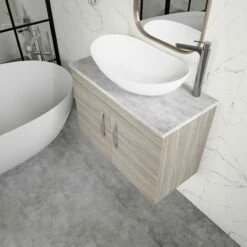 Nuie Athena Wall Hung 2-Door Vanity Unit And Worktop 800mm Wide - Gloss Grey