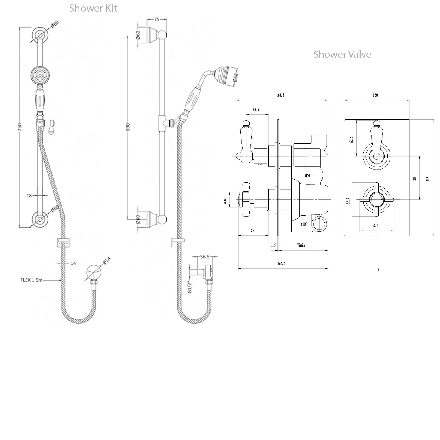 Nuie Beaumont Twin Shower Valve Rectangular Plate With Slider Shower Rail Kit 4 Nuie Beaumont Twin Shower Valve Rectangular Plate With Slider Shower Rail Kit - Image 2