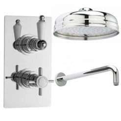 Nuie Beaumont Twin Thermostatic Concealed Shower Valve With Fixed Shower Head And Arm - Chrome -HEATANDPLUMB Sales nuie beaumont complete mixer shower a3050 head21 arm01