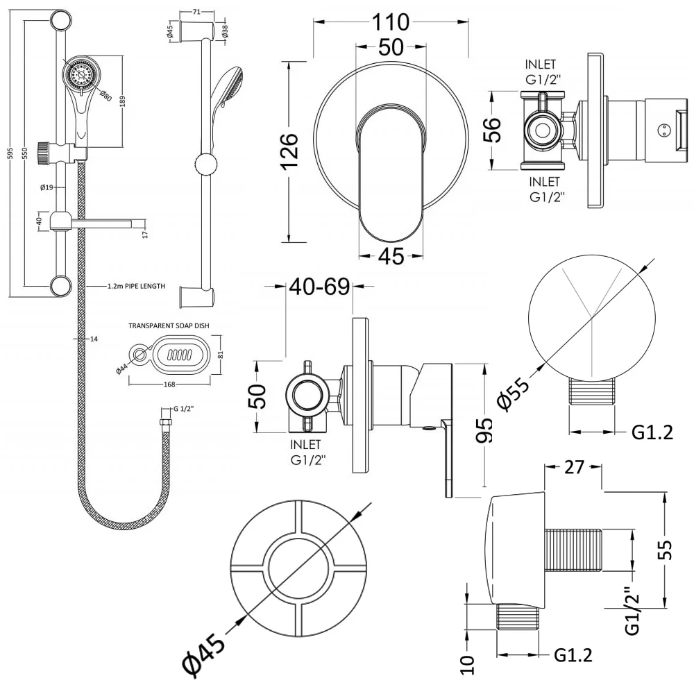 Nuie Binsey Round Manual Concealed Shower Valve With Slider Rail Kit - Chrome 3 Nuie Binsey Round Manual Concealed Shower Valve With Slider Rail Kit - Chrome