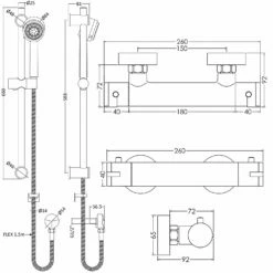 Nuie Binsey Round Thermostatic Bar Shower Valve With Multi Function Slider Rail Kit - Chrome
