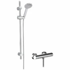 Nuie Binsey Round Thermostatic Bar Shower Valve With Water Saving Slider Rail Kit - Chrome