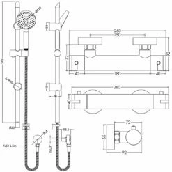 Nuie Binsey Round Thermostatic Bar Shower Valve With Slim Single Function Slider Rail Kit - Chrome