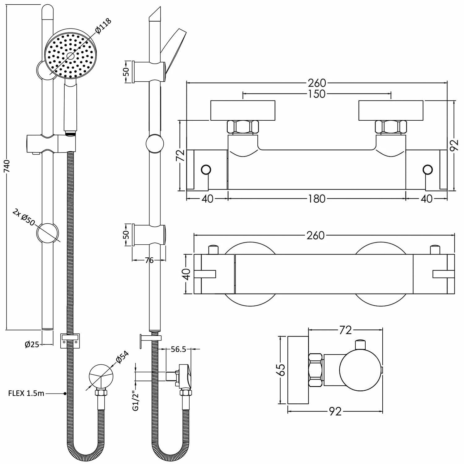 Nuie Binsey Round Thermostatic Bar Shower Valve With Slim Single Function Slider Rail Kit - Chrome 3 Nuie Binsey Round Thermostatic Bar Shower Valve With Slim Single Function Slider Rail Kit - Chrome