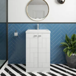 Nuie Blocks Floor Standing 2-Door Vanity Unit With Basin-1 500mm Wide - Satin White -HEATANDPLUMB Sales nuie blocks vanity unit blo103a 3