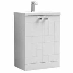 Nuie Blocks Floor Standing 2-Door Vanity Unit With Basin-1 600mm Wide - Satin White -HEATANDPLUMB Sales nuie blocks vanity unit blo106a