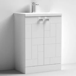 Nuie Blocks Floor Standing 2-Door Vanity Unit With Basin-1 600mm Wide - Satin White -HEATANDPLUMB Sales nuie blocks vanity unit blo106a 4