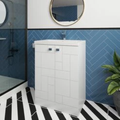 Nuie Blocks Floor Standing 2-Door Vanity Unit With Basin-1 600mm Wide - Satin White