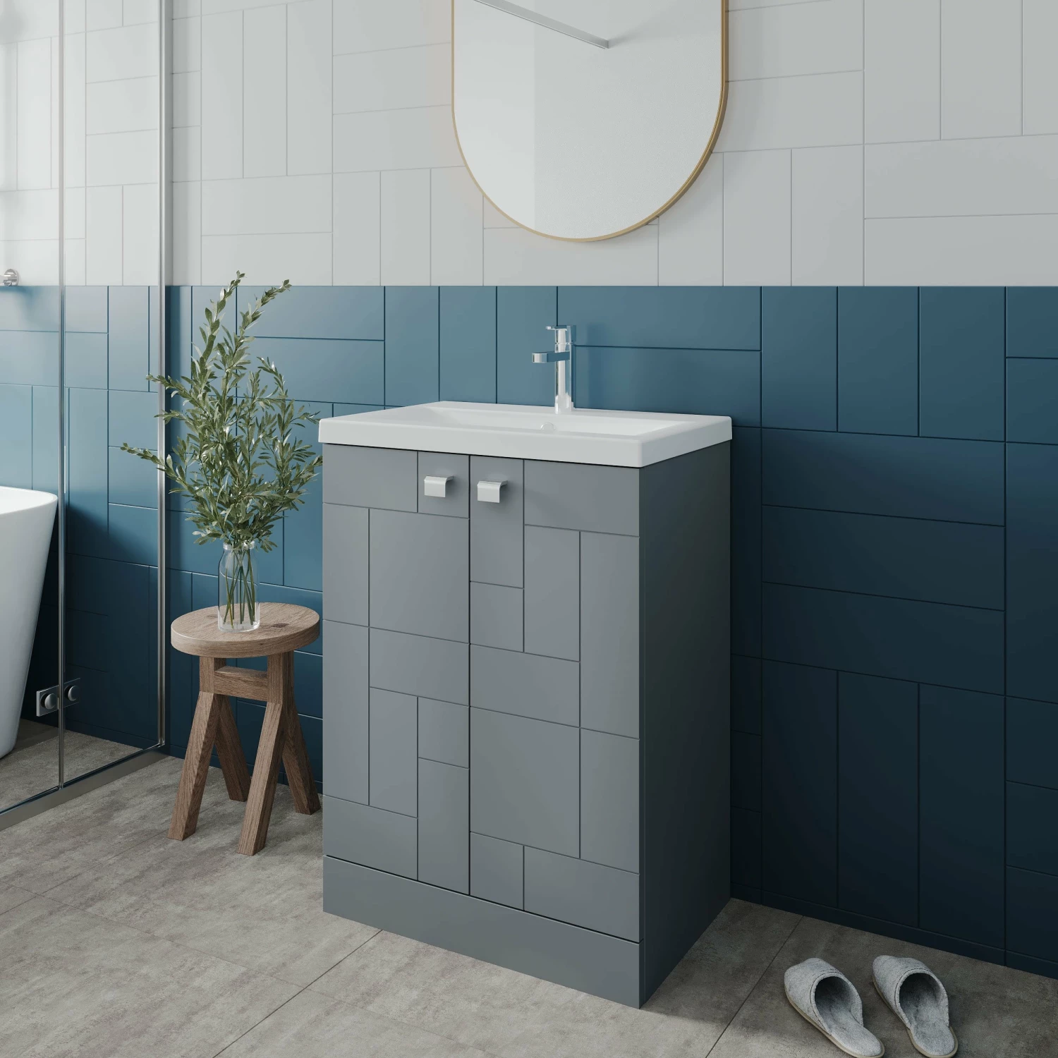 Nuie Blocks Floor Standing 2-Door Vanity Unit With Basin-4 500mm Wide - Satin Grey 7 Nuie Blocks Floor Standing 2-Door Vanity Unit With Basin-4 500mm Wide - Satin Grey - Image 5