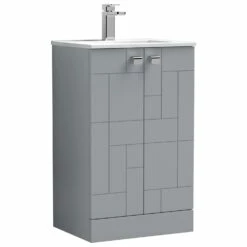 Nuie Blocks Floor Standing 2-Door Vanity Unit With Basin-2 500mm Wide - Satin Grey -HEATANDPLUMB Sales nuie blocks vanity unit blo203b
