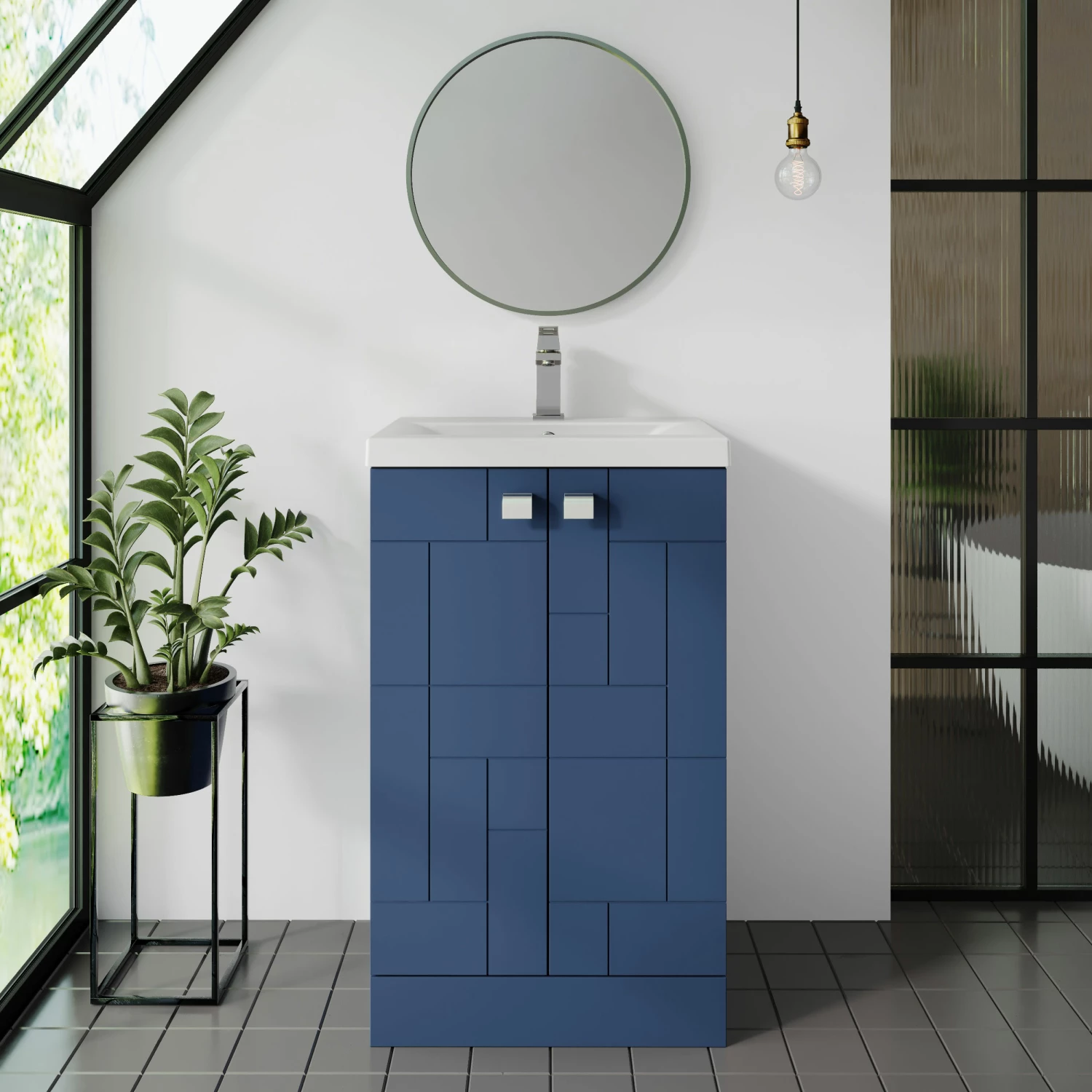 Nuie Blocks Floor Standing 2-Door Vanity Unit With Basin-1 500mm Wide - Satin Blue 6 Nuie Blocks Floor Standing 2-Door Vanity Unit With Basin-1 500mm Wide - Satin Blue - Image 4