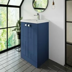 Nuie Blocks Floor Standing 2-Door Vanity Unit With Basin-2 500mm Wide - Satin Blue