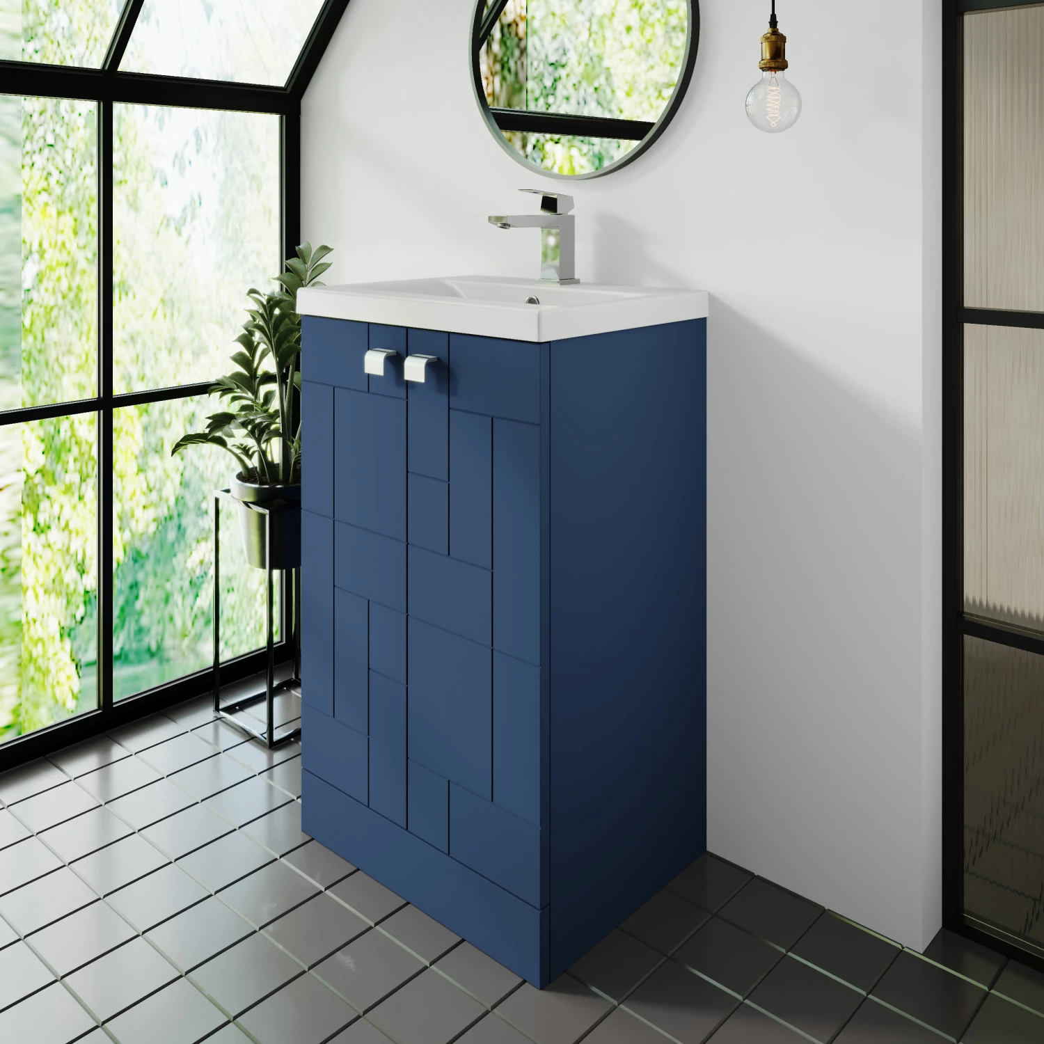 Nuie Blocks Floor Standing 2-Door Vanity Unit With Basin-1 500mm Wide - Satin Blue 3 Nuie Blocks Floor Standing 2-Door Vanity Unit With Basin-1 500mm Wide - Satin Blue