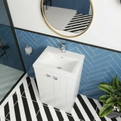 Nuie Blocks Floor Standing 2-Door Vanity Unit With Basin-1 500mm Wide - Satin White -HEATANDPLUMB Sales nuie blocks vanity unit blo303a 5 1