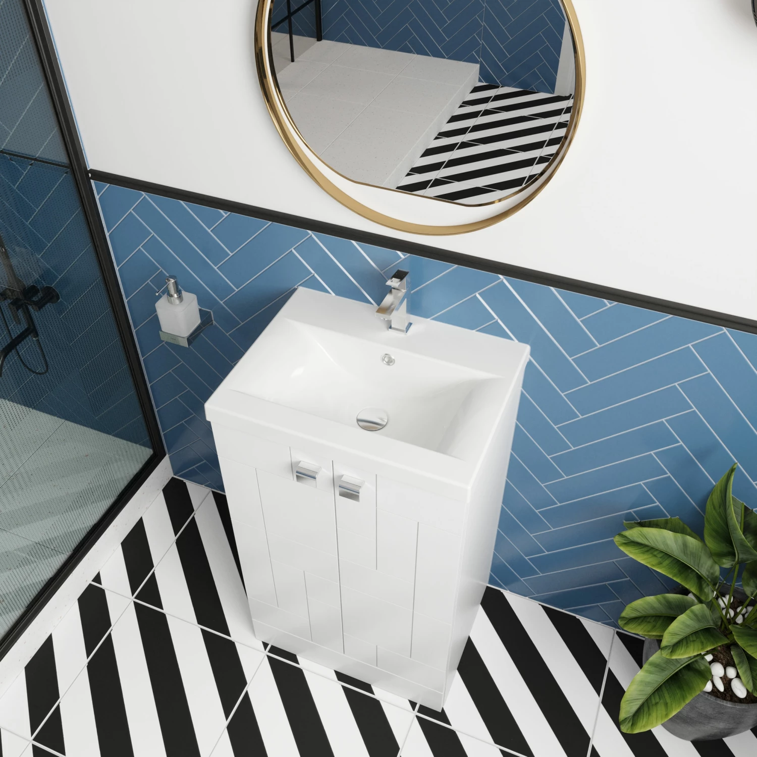 Nuie Blocks Floor Standing 2-Door Vanity Unit With Basin-1 500mm Wide - Satin Blue 7 Nuie Blocks Floor Standing 2-Door Vanity Unit With Basin-1 500mm Wide - Satin Blue - Image 5