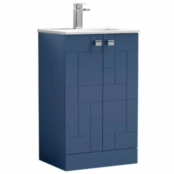 Nuie Blocks Floor Standing 2-Door Vanity Unit With Basin-2 500mm Wide - Satin Blue -HEATANDPLUMB Sales nuie blocks vanity unit blo303b