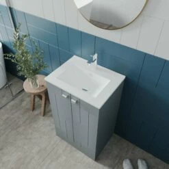 Nuie Blocks Floor Standing 2-Door Vanity Unit With Basin-2 500mm Wide - Satin Blue -HEATANDPLUMB Sales nuie blocks vanity unit blo303b 3 1